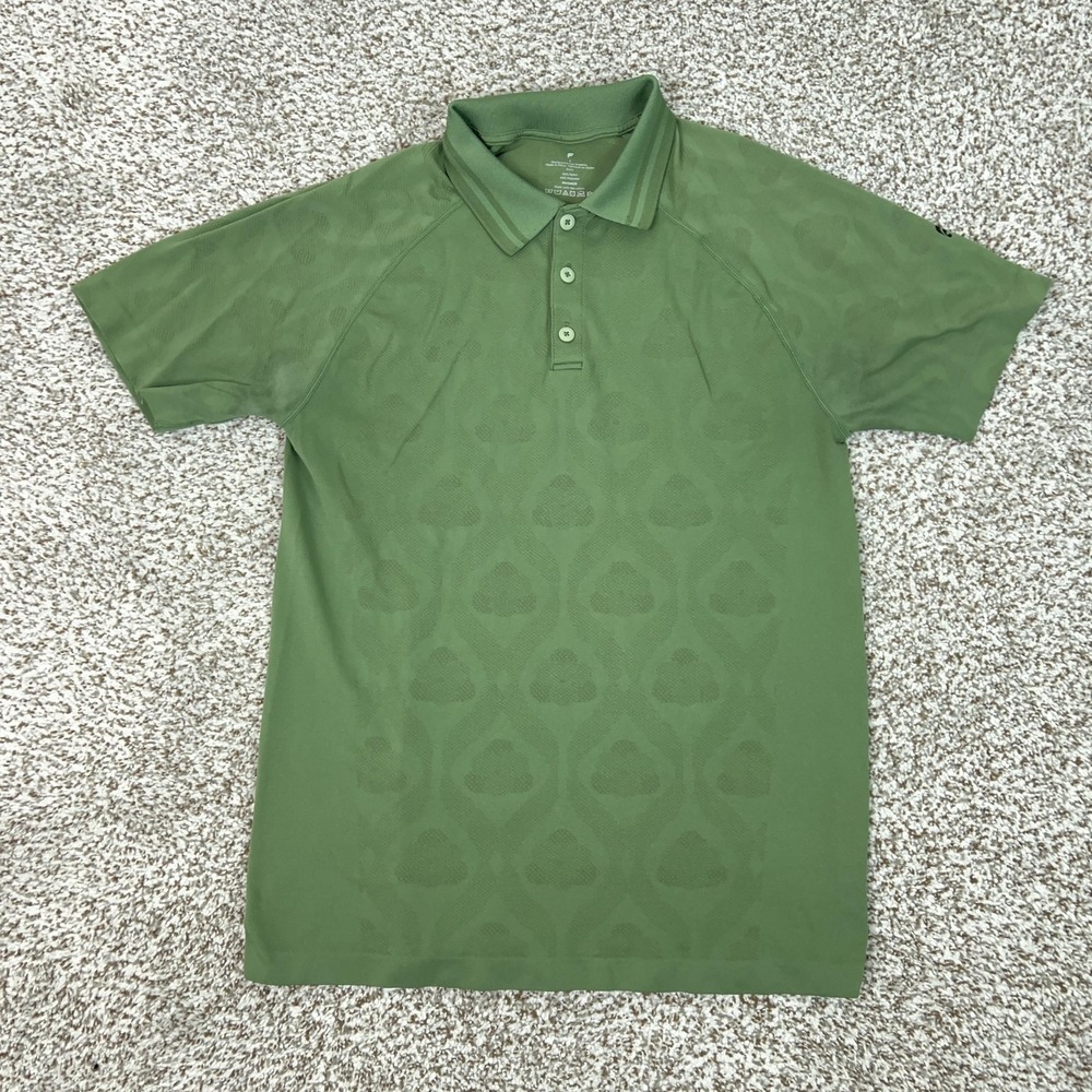 Fabletics Polo Shirt Mens Small Green Athletic Golf Performance Jacquard Raglan